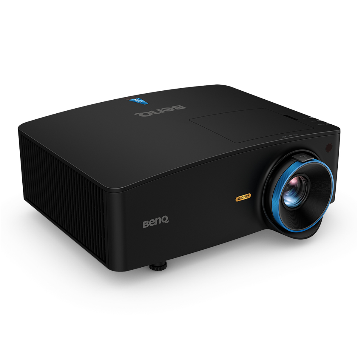 Proiettore BenQ nero con dettagli blu, angolato verso lo spettatore. Il logo BenQ è visibile sul lato.