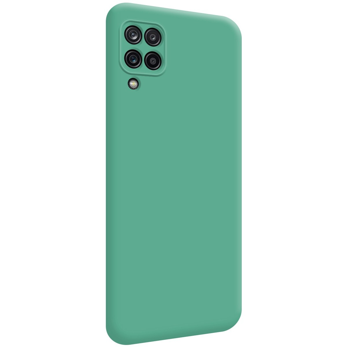 Custodia per telefono verde acqua tinta unita. Un modulo fotocamera è visibile nell'angolo in alto a sinistra.