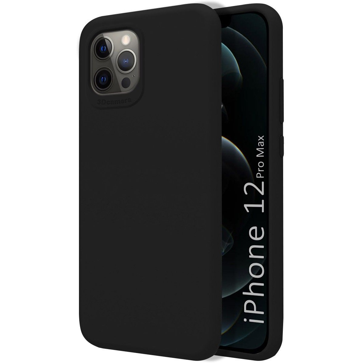 Custodia per telefono nera. Il telefono è nero con una fotocamera.