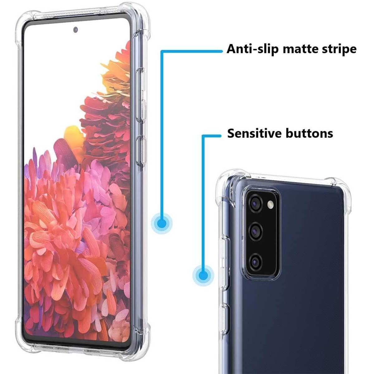 Custodia trasparente con telefono. Caratteristiche: striscia opaca, pulsanti sensibili.