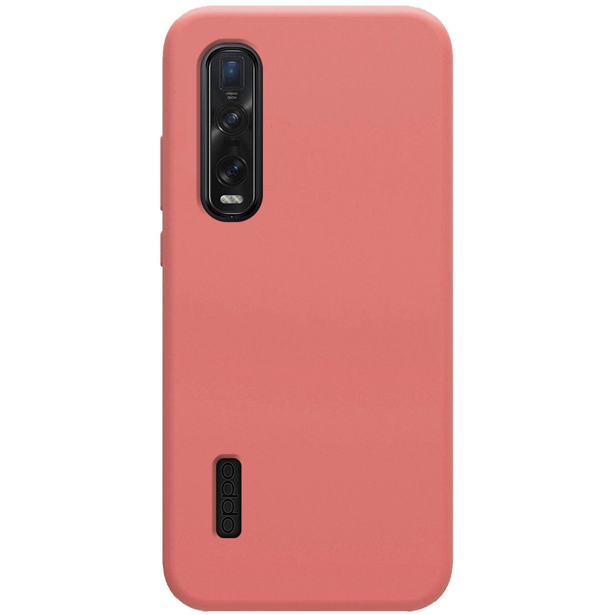 Funda coral con logo OPPO. La parte trasera tiene una cámara y un pequeño logo OPPO.