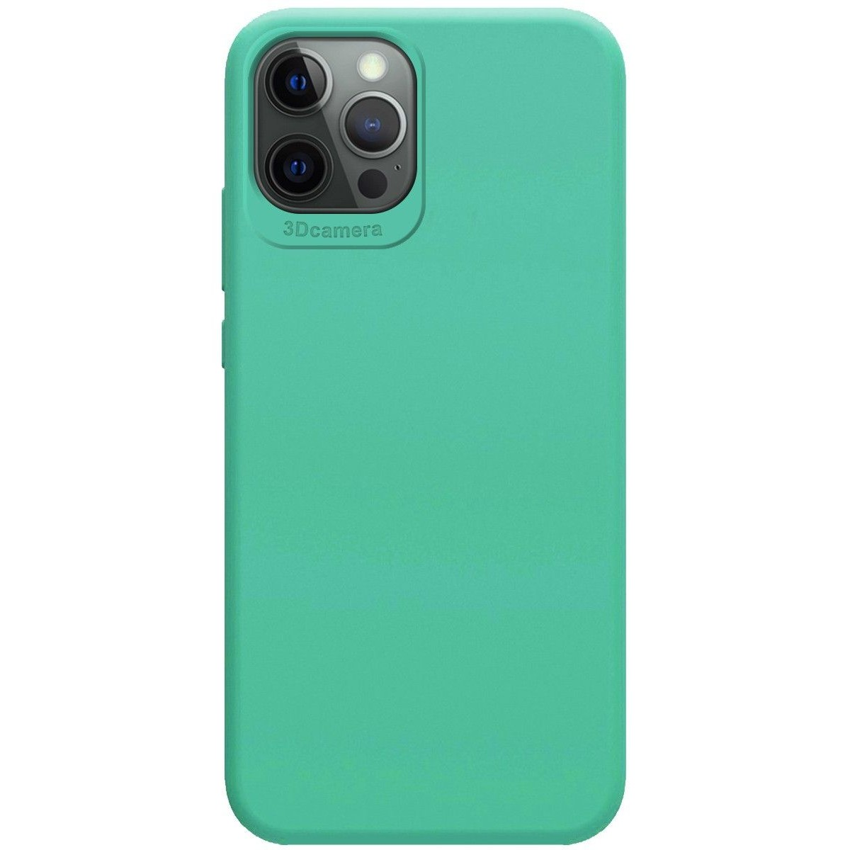 Una custodia per telefono verde acqua con ritagli per la fotocamera.