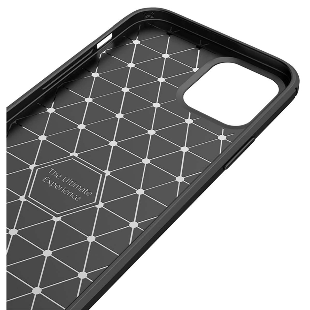 Custodia con un design geometrico. Il motivo è nero con linee bianche su sfondo nero.