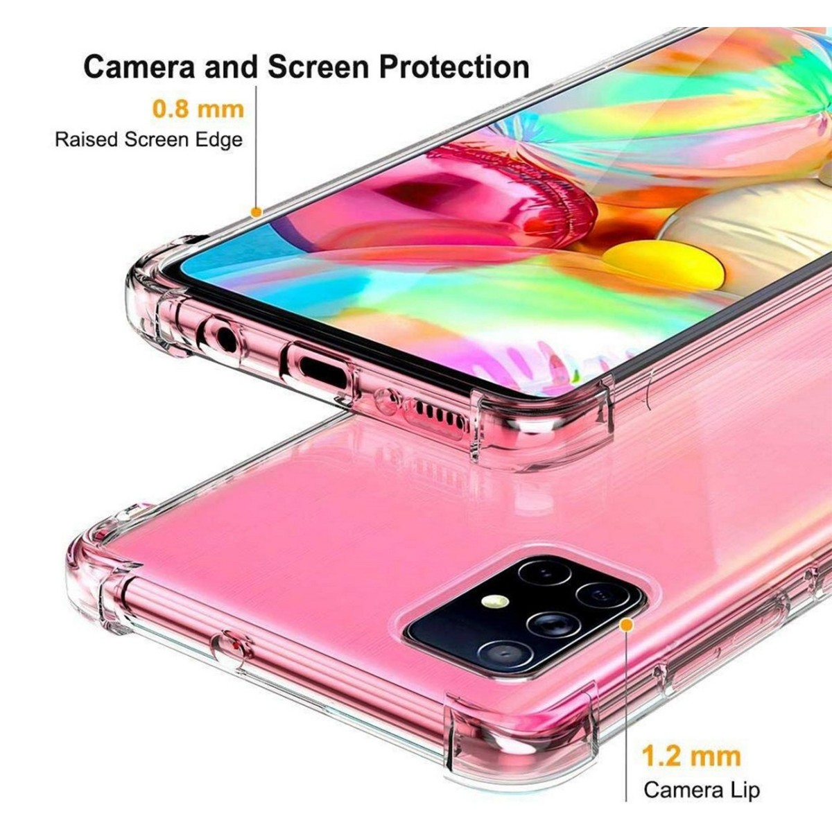 Immagine di una custodia per telefono che mostra le sue caratteristiche di protezione della fotocamera e dello schermo.