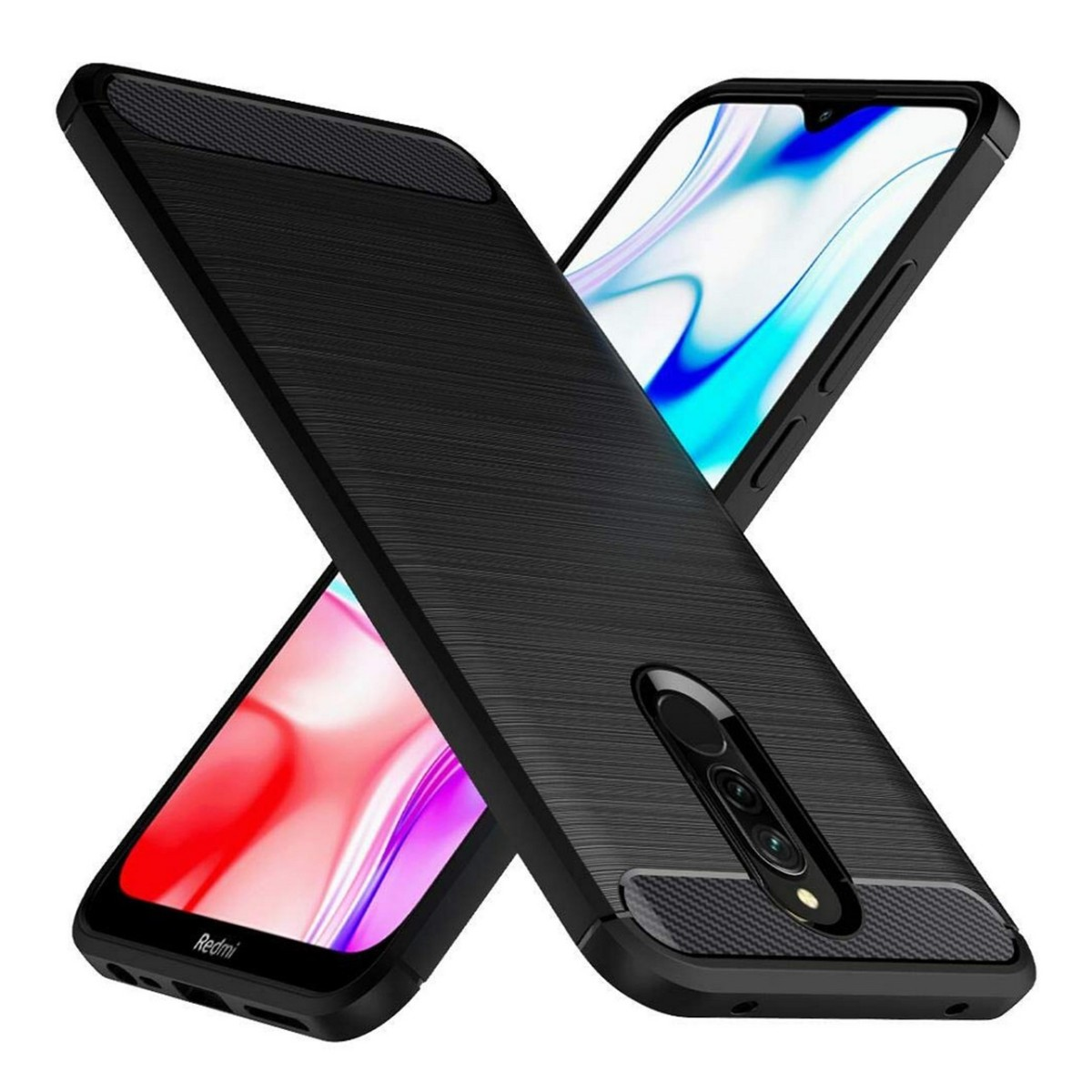 Due telefoni, uno nero con trama, l'altro con uno schermo che mostra un design.