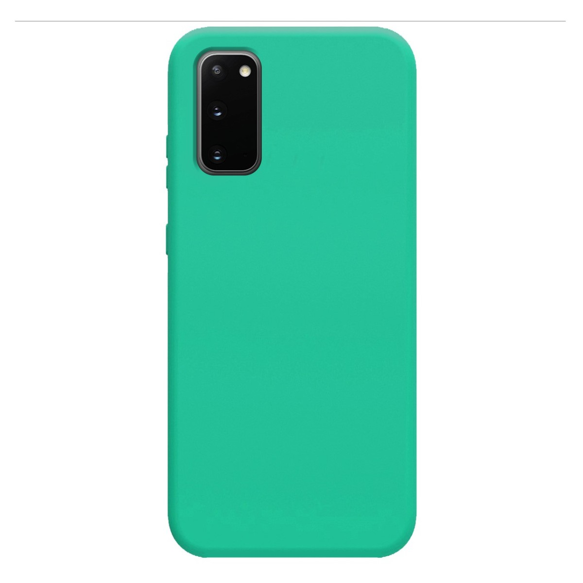 Custodia verde per telefono. La custodia è verde tinta unita. Il telefono è nella custodia.