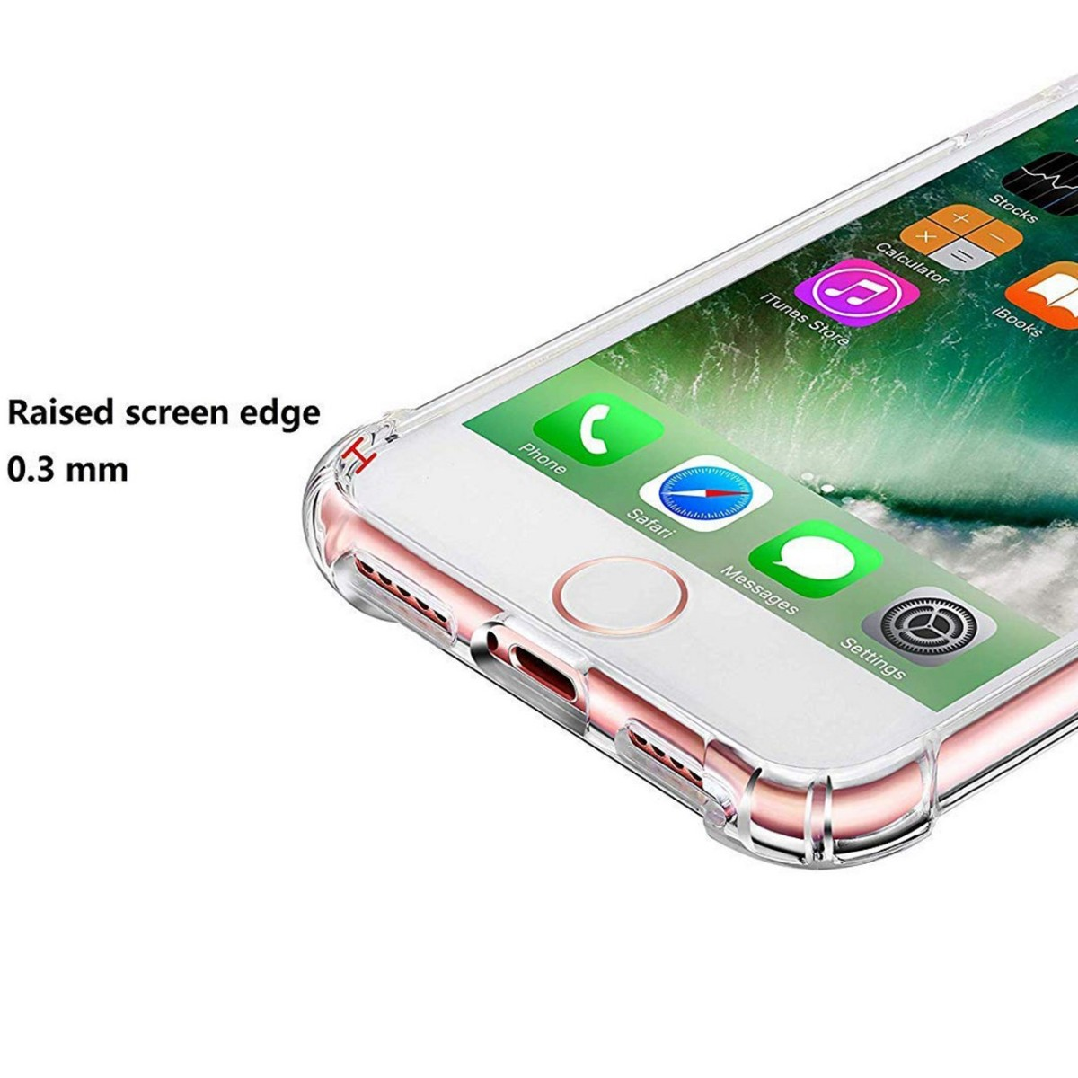 Custodia: Dettaglio iPhone con bordo dello schermo rialzato e app sullo schermo del telefono.