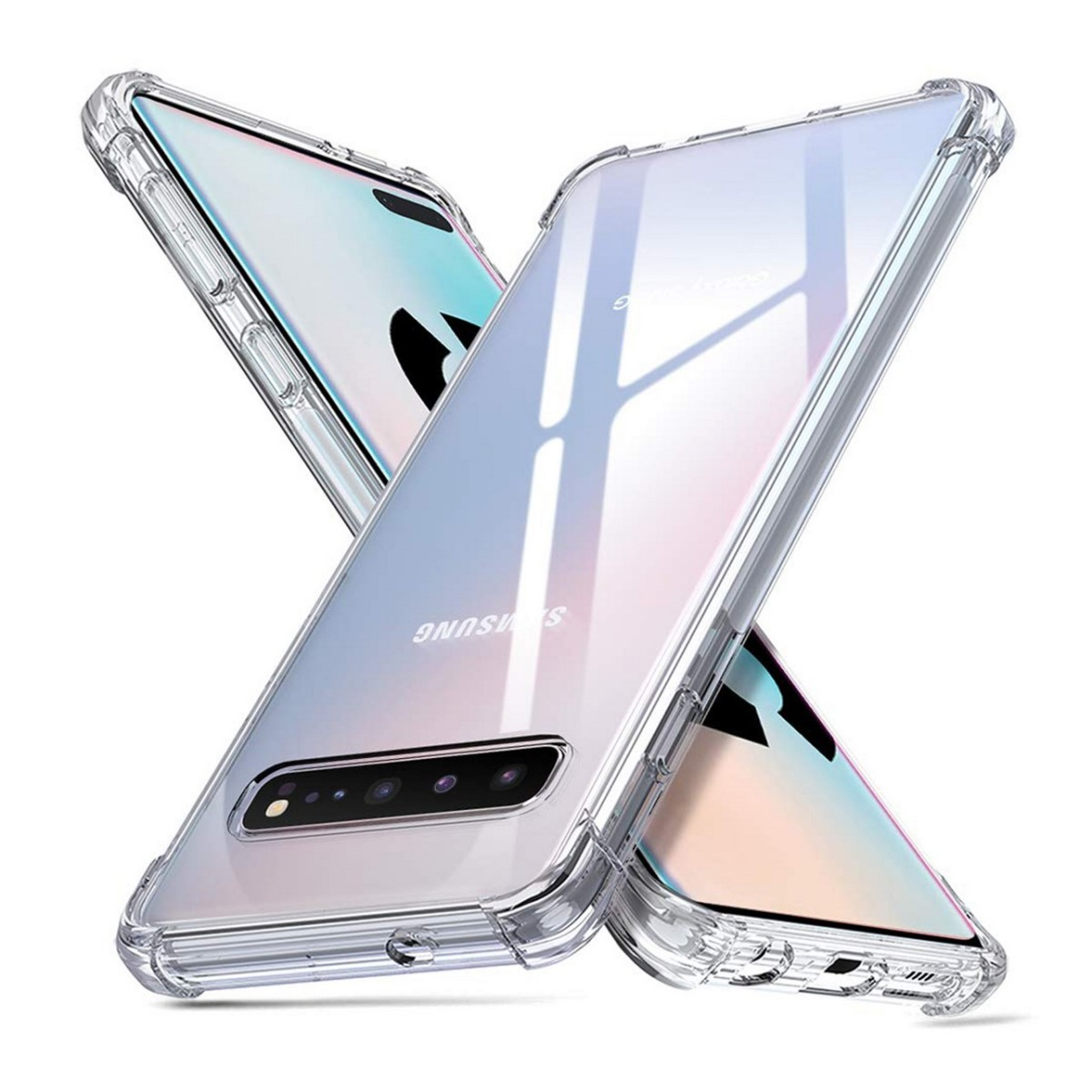 Due custodie trasparenti per telefono, una davanti all'altra, che mostrano il retro del telefono con la fotocamera.