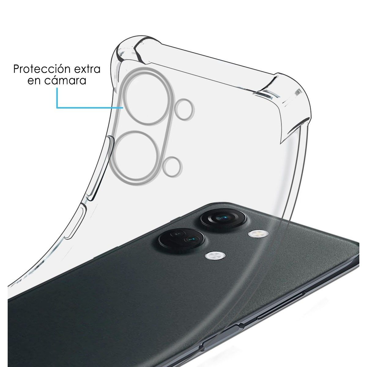 Custodia per telefono con retro trasparente e fotocamera del telefono.