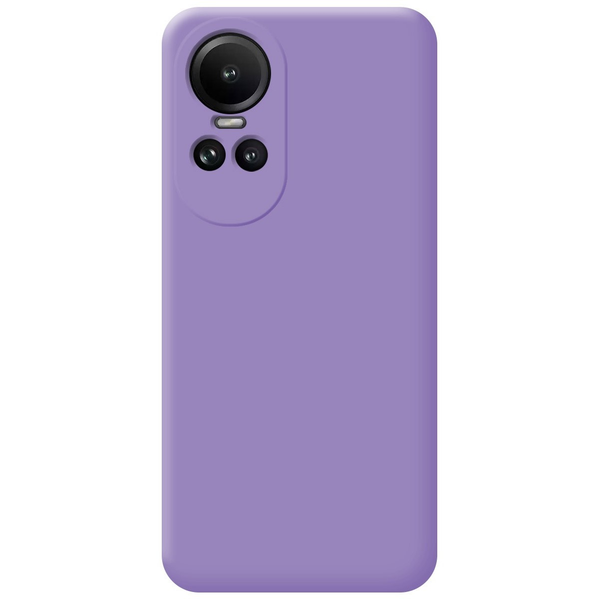 Una custodia per telefono lavanda tinta unita con una serie di fotocamere in alto a sinistra.