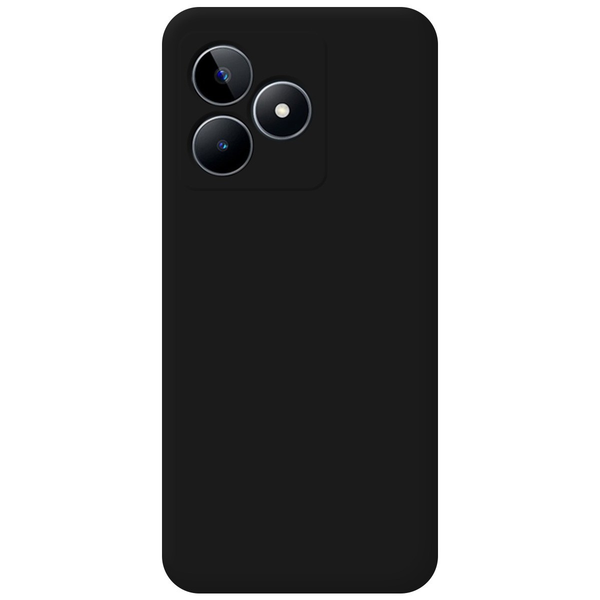 Funda de teléfono negra con tres lentes de cámara.