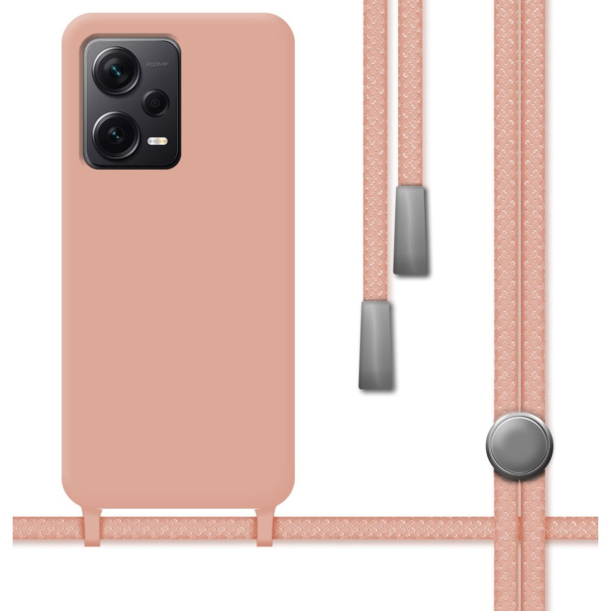 Custodia per telefono con un cinturino rosa attaccato.