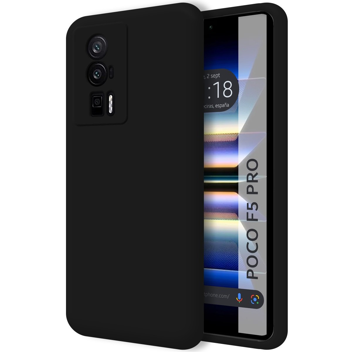 Una custodia nera con un telefono nero all'interno che mostra uno schermo con testo.