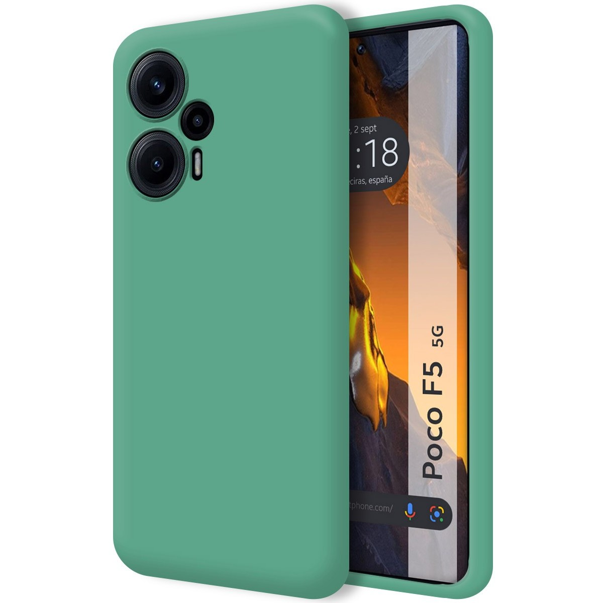 Custodia verde con schermo del telefono.