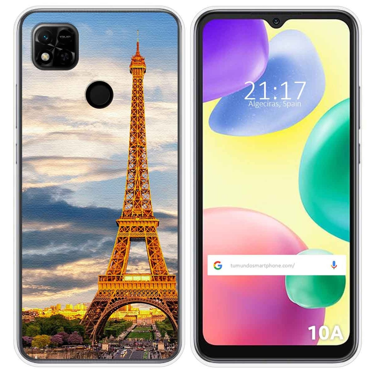 Smartphone con funda de la Torre Eiffel.
