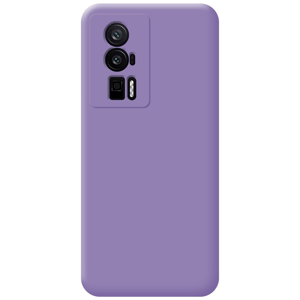 Custodia per telefono viola. Presenta un modulo fotocamera.