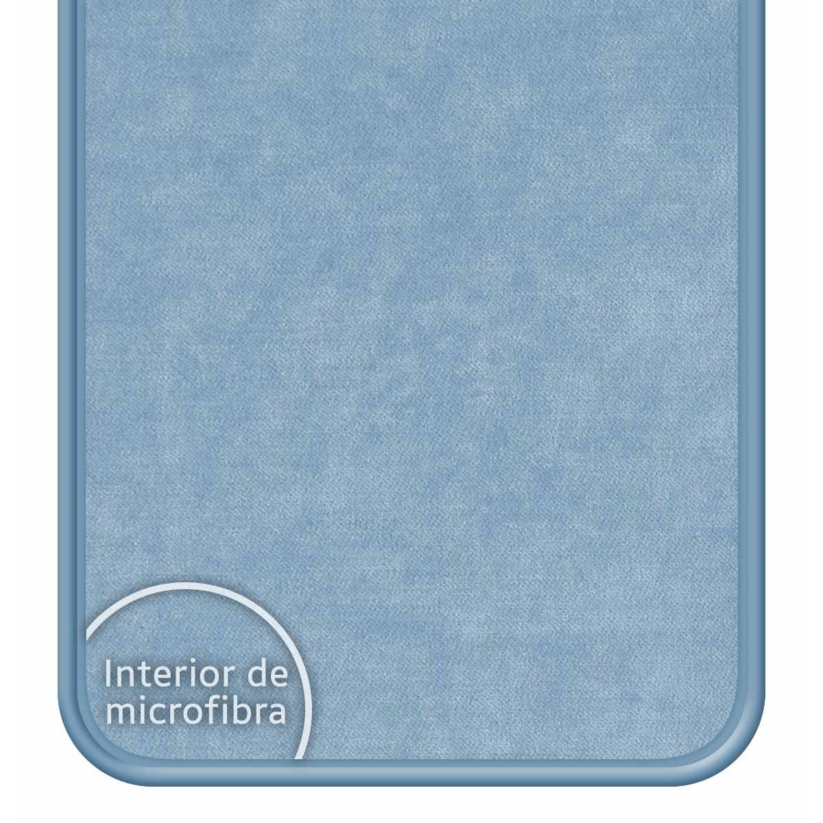 Primer plano de una funda de teléfono de microfibra azul claro.