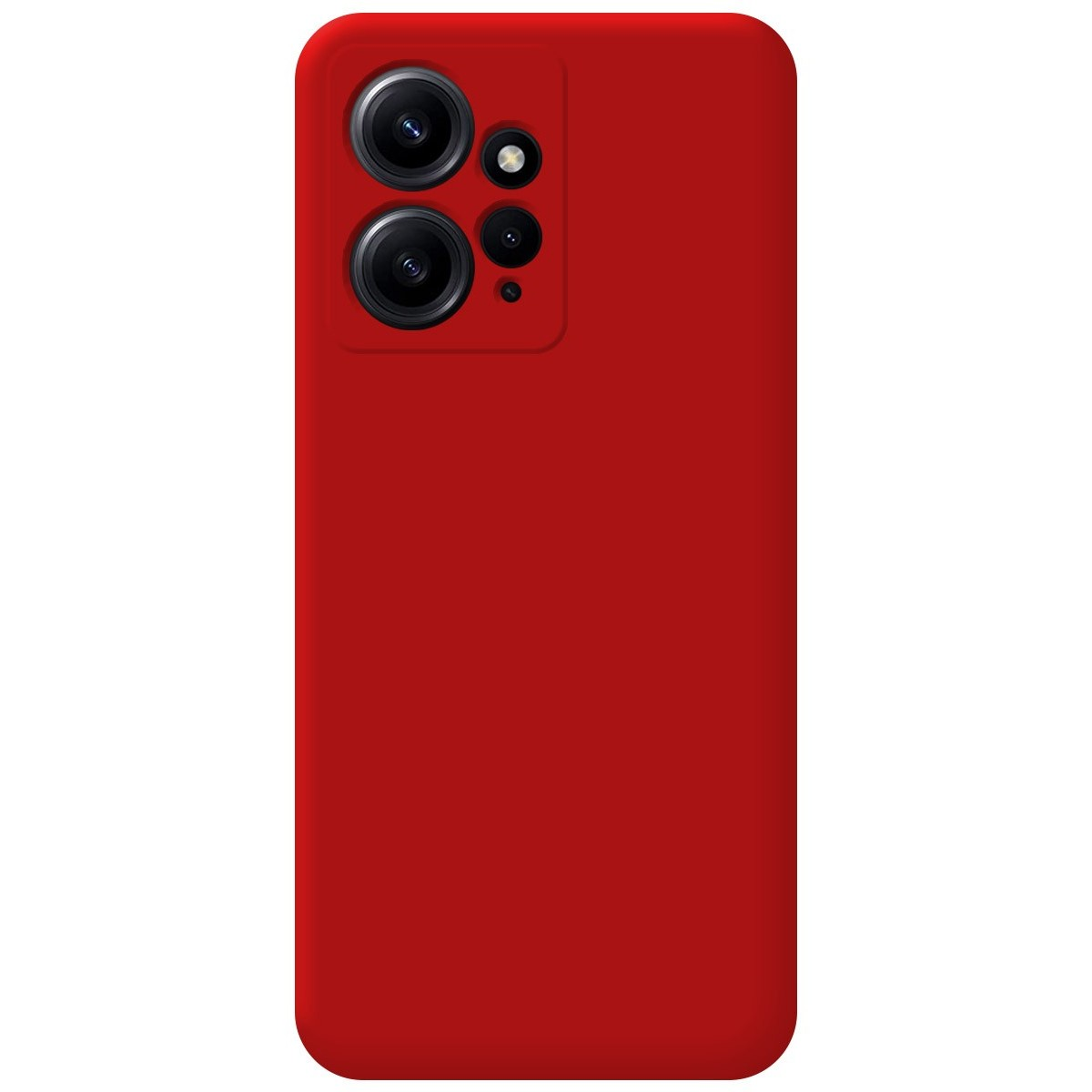 Custodia per telefono rossa. La custodia è semplice. Modulo fotocamera in alto.