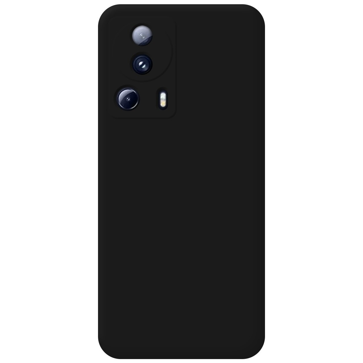 Una custodia per telefono completamente nera con fotocamere in alto.