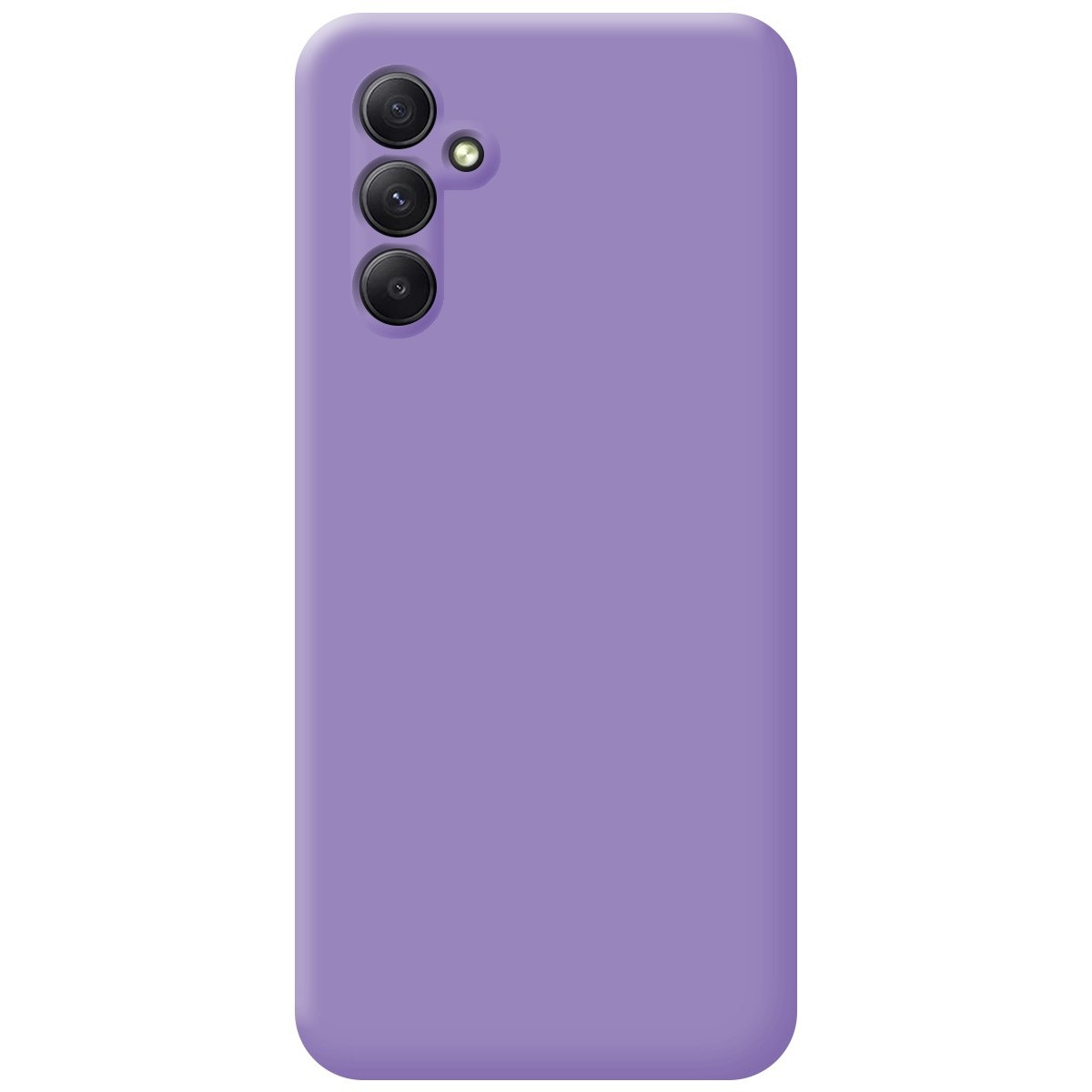 Funda morada para teléfono con lentes de cámara. Diseño liso, de color sólido.