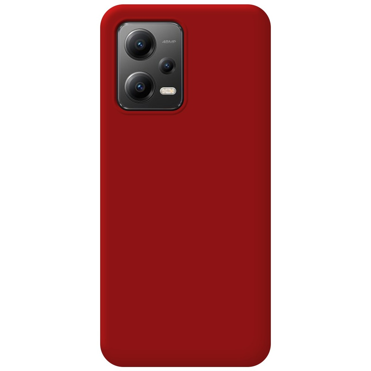 Custodia per telefono rossa con tre fotocamere.