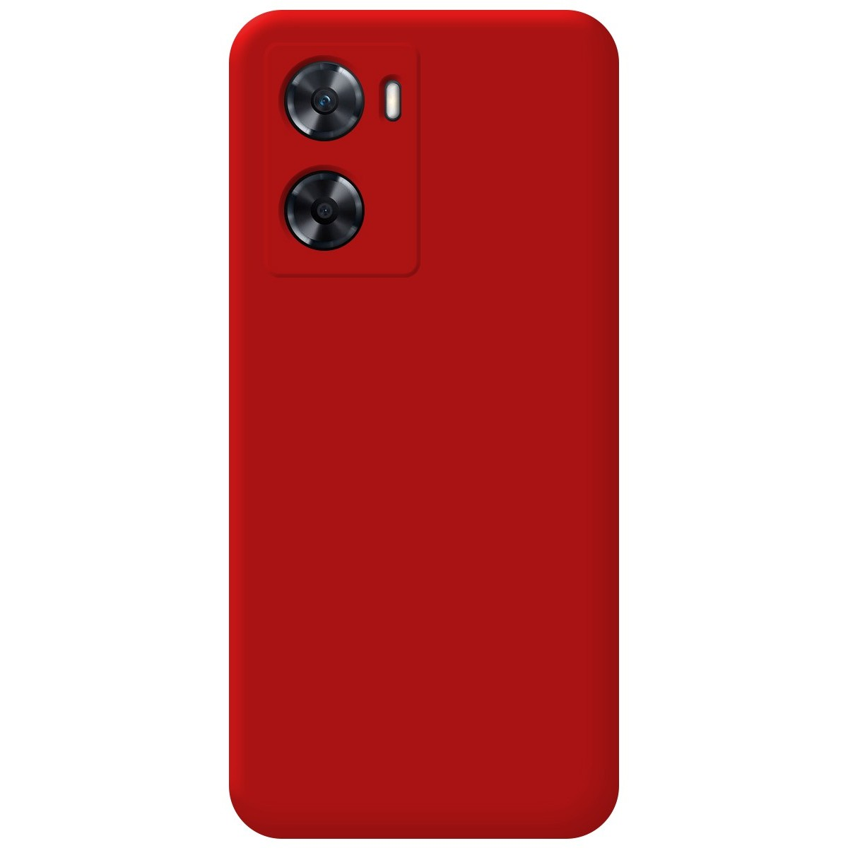 Custodia rossa con due obiettivi neri. La custodia ha una fotocamera e due lenti rotonde.