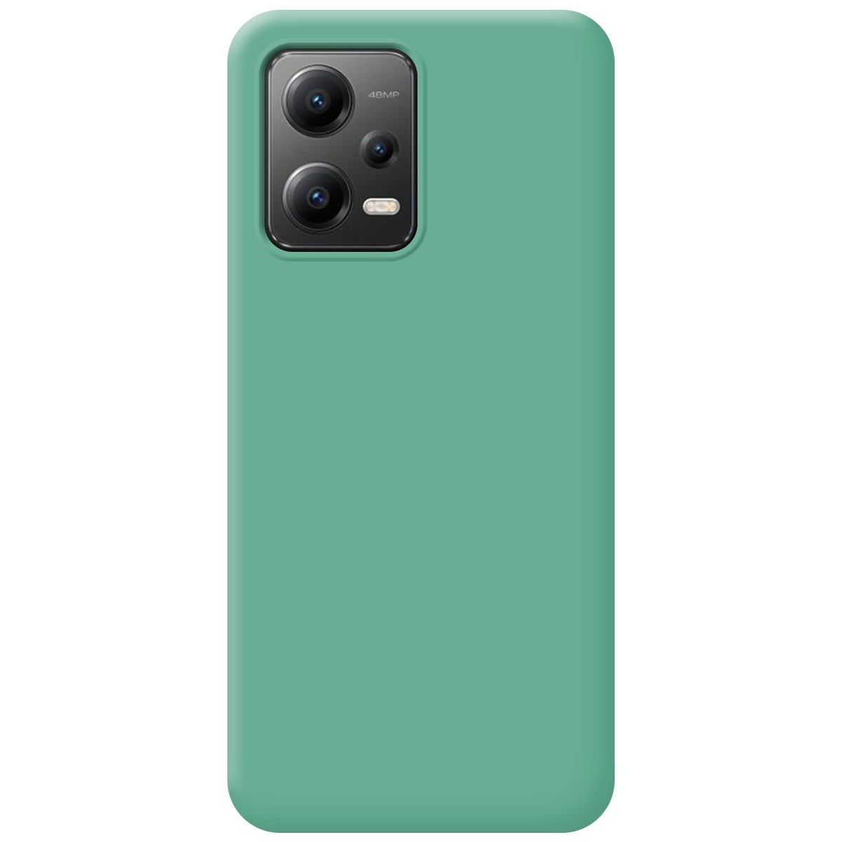 Custodia per telefono in tinta unita verde acqua, con tre fotocamere in alto a sinistra.