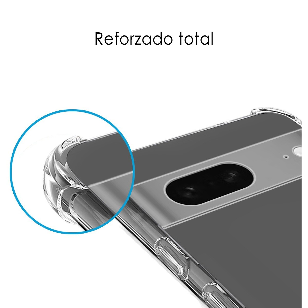 Primer plano del borde de una funda de teléfono, que muestra la protección de la esquina.