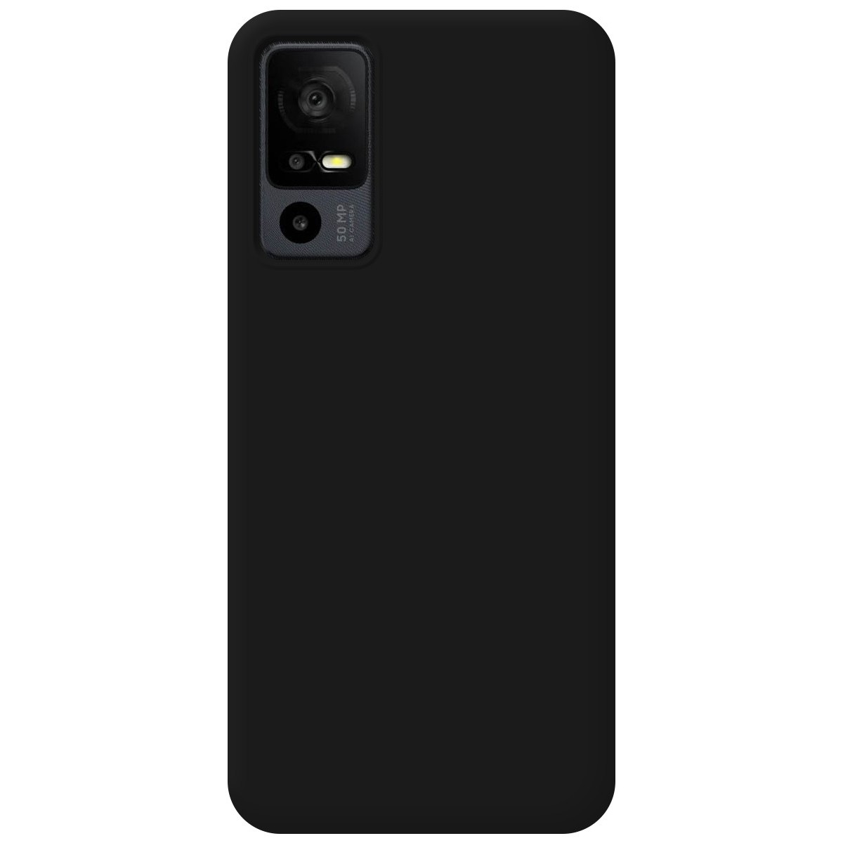 Custodia per telefono nera con fotocamera e flash.