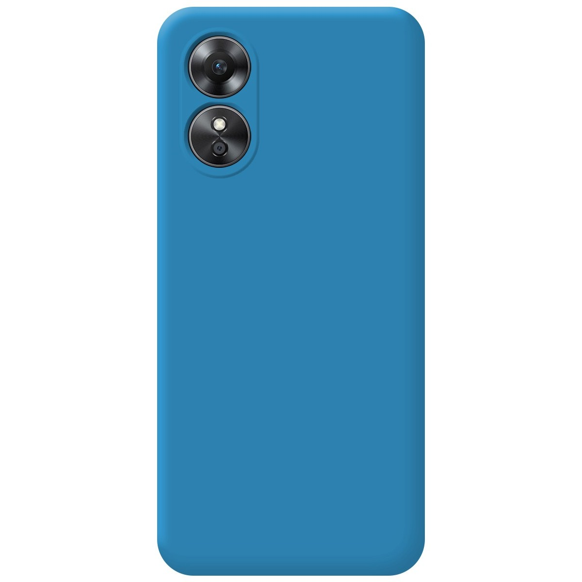 Custodia blu per telefono con doppia fotocamera e flash.