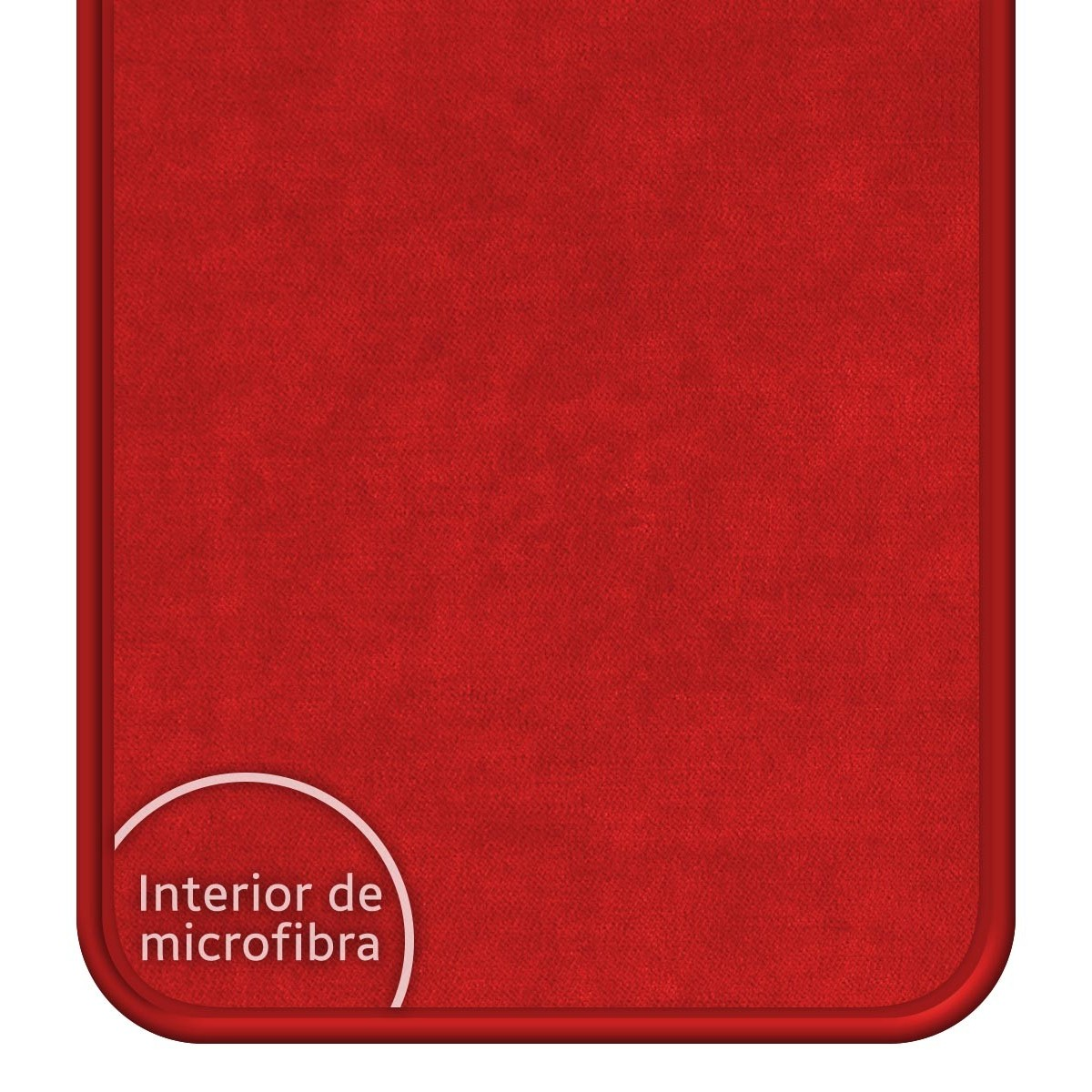 Funda roja con texto 'Interior de microfibra'.