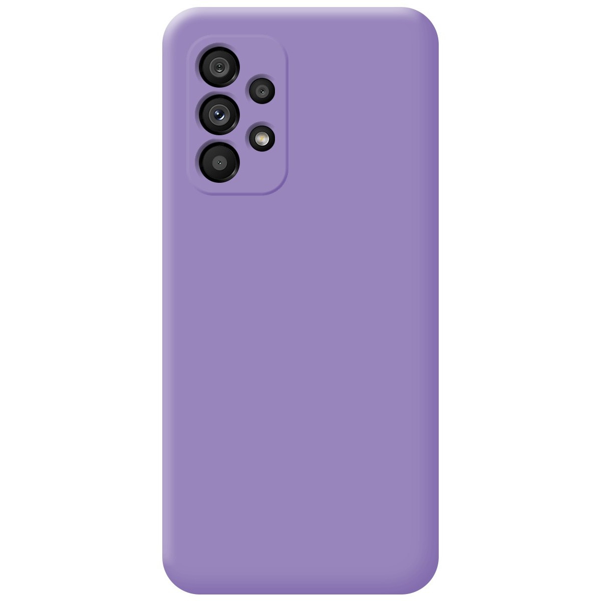 Una funda de teléfono morada sólida. La funda tiene un módulo de cámara en la esquina superior izquierda.