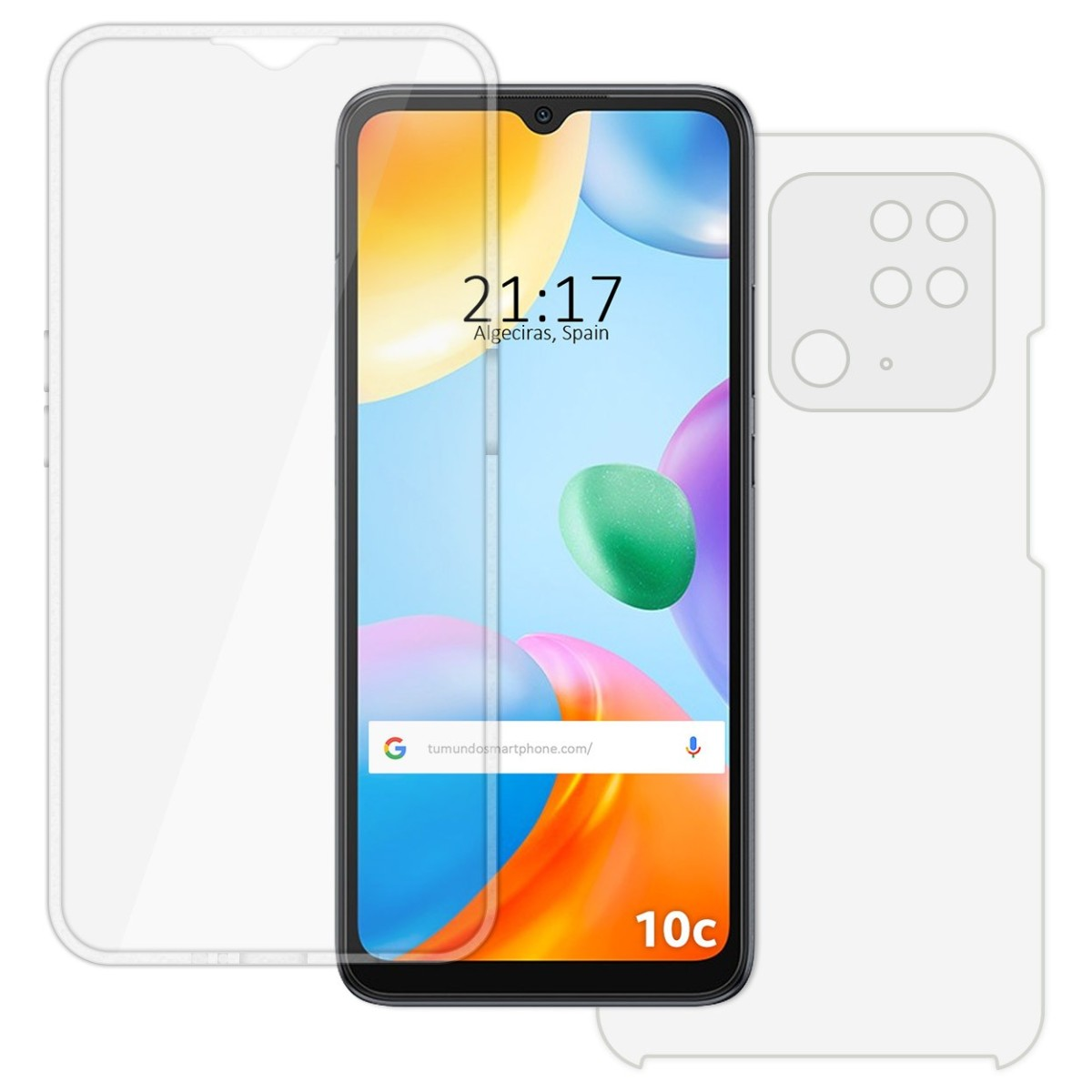 Telefono con protezione schermo e una custodia.
