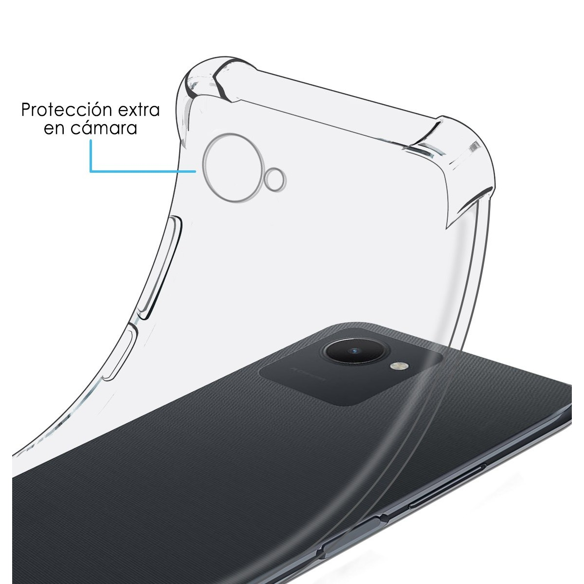 Funda de teléfono con protección de cámara y un teléfono.