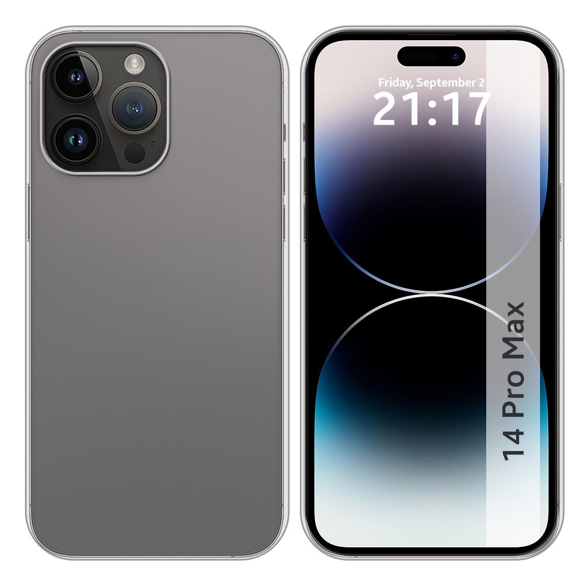 Uno smartphone con retro grigio e schermo che mostra ora e data.