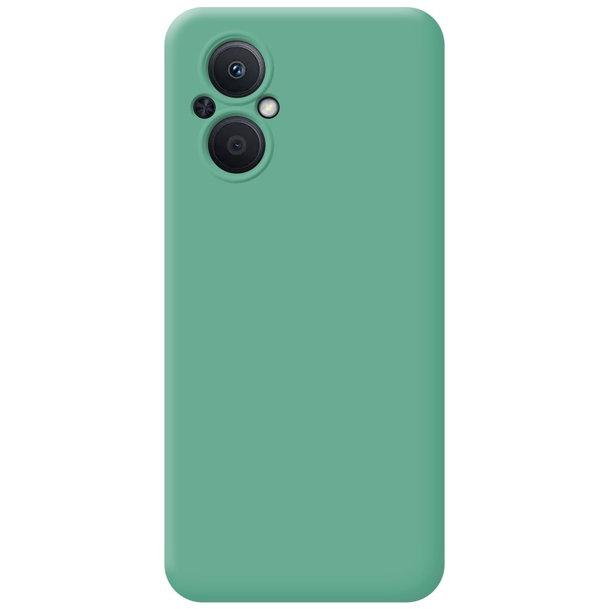 Una custodia per telefono verde uniforme con una fotocamera.