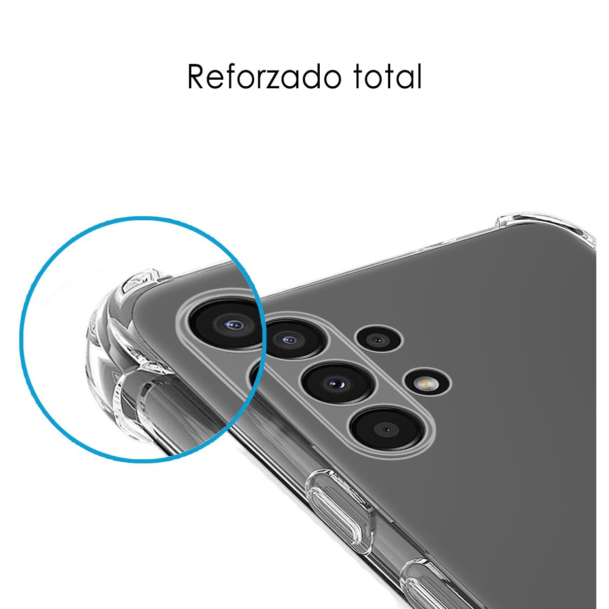 Primo piano della custodia del telefono con lenti della fotocamera e anello protettivo.