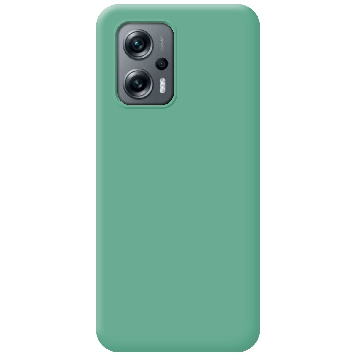 Una custodia per telefono verde acqua. La custodia ha due fotocamere.