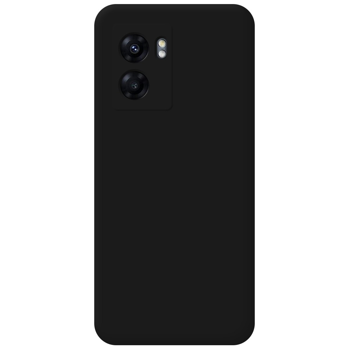 Custodia per telefono nera con configurazione a doppia fotocamera. Nessuno schermo visibile.