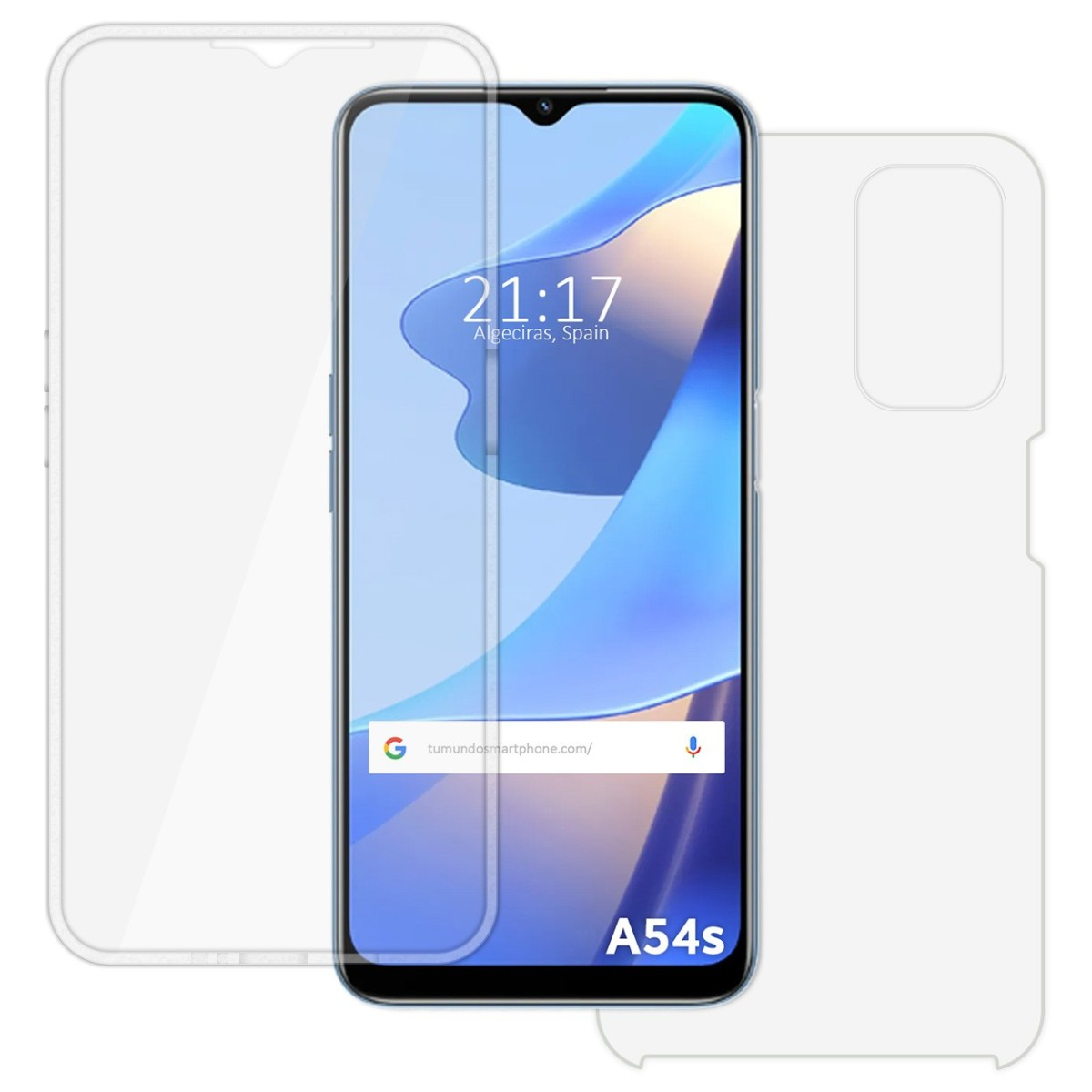 L'immagine mostra un telefono con protezione schermo e custodia, con lo schermo del telefono acceso.