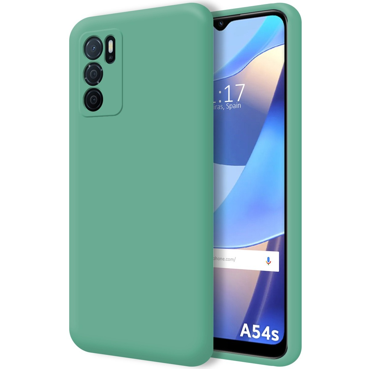 Custodia verde con un telefono che mostra uno schermo.