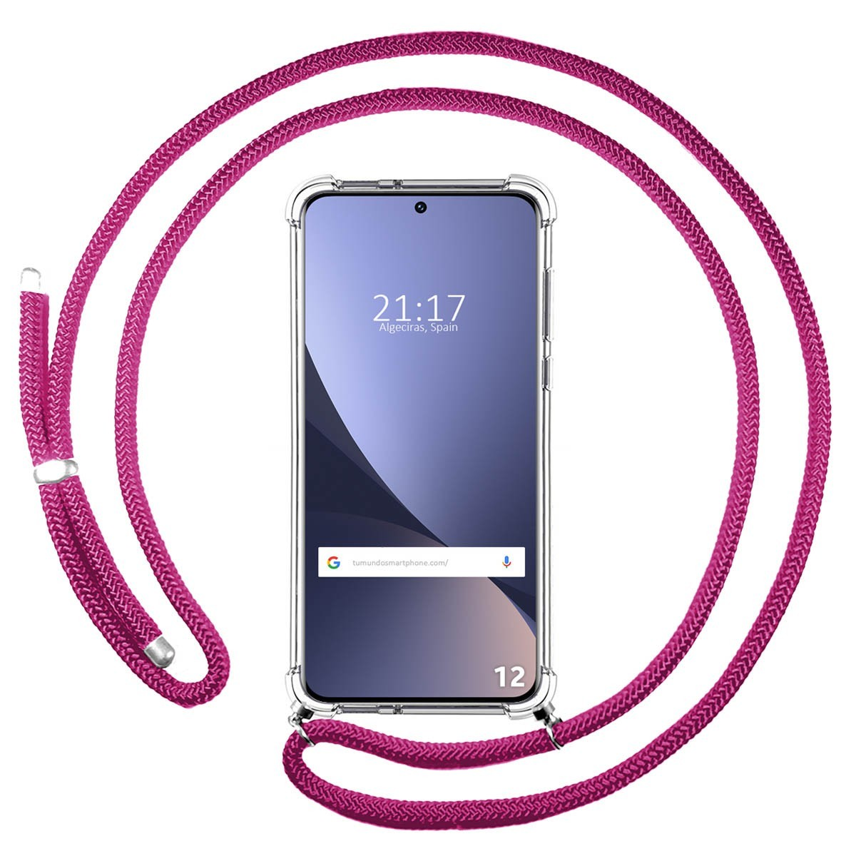 Telefono con un cordino rosa.