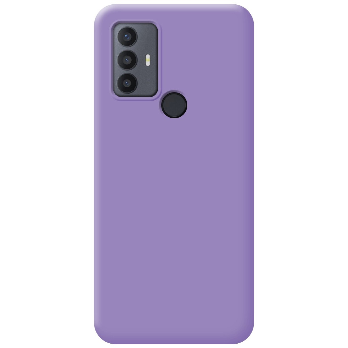 Una custodia per telefono lavanda tinta unita con una configurazione a tripla fotocamera in alto a sinistra.