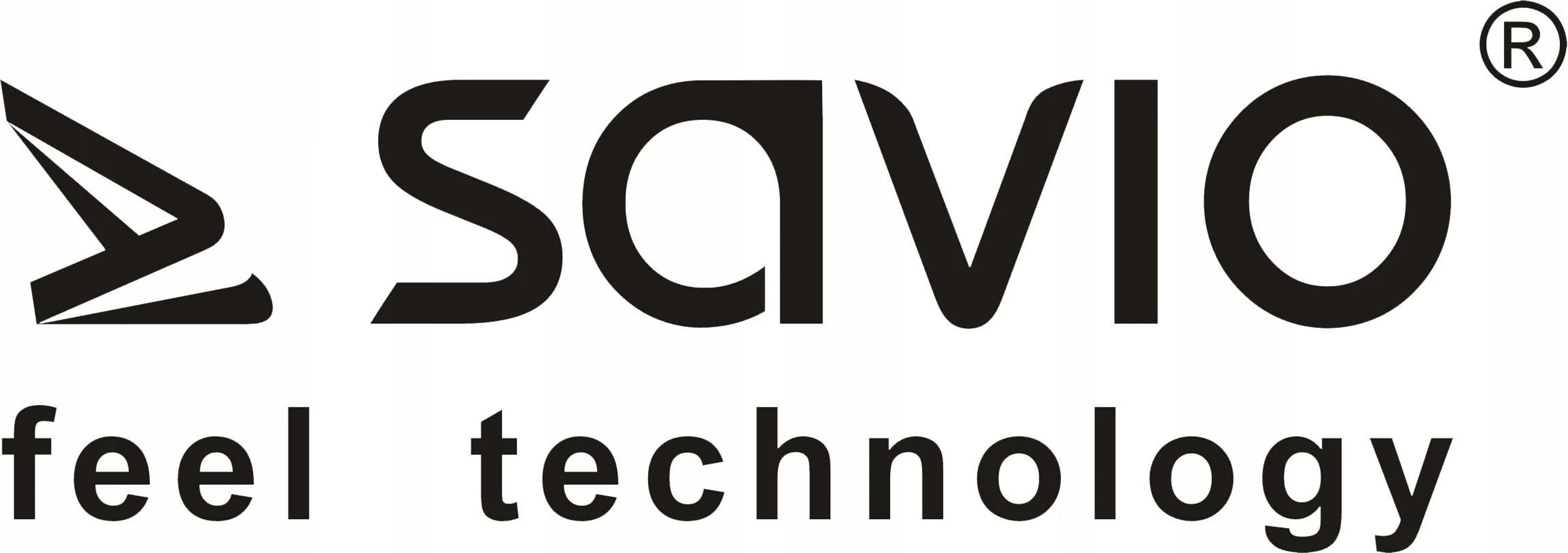 Logo Savio jest wyświetlane na białym tle. Poniżej znajduje się tekst feel technology.