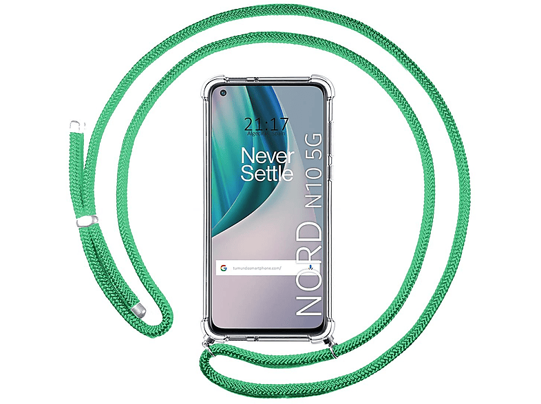 OnePlus Nord 2 5G Funda Colgante transparente con cordón color Verde Agua