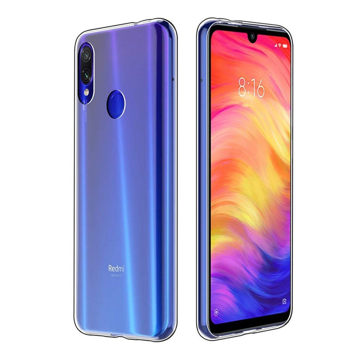 Un teléfono con un degradado azul en la parte trasera y una pantalla colorida.