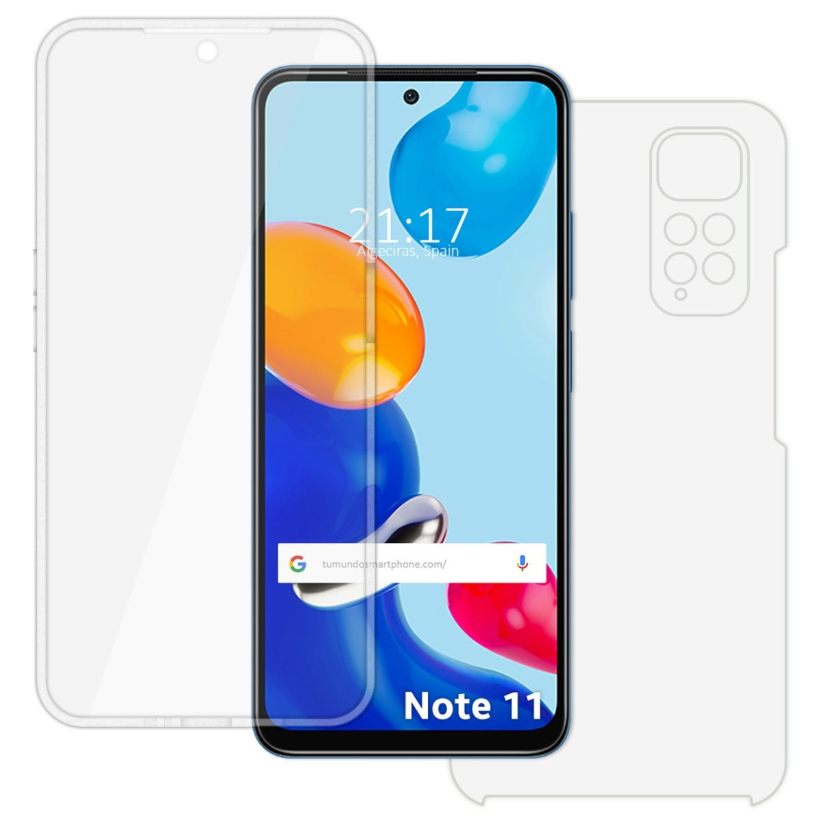 Schermo e copertura del telefono con protezione schermo.
