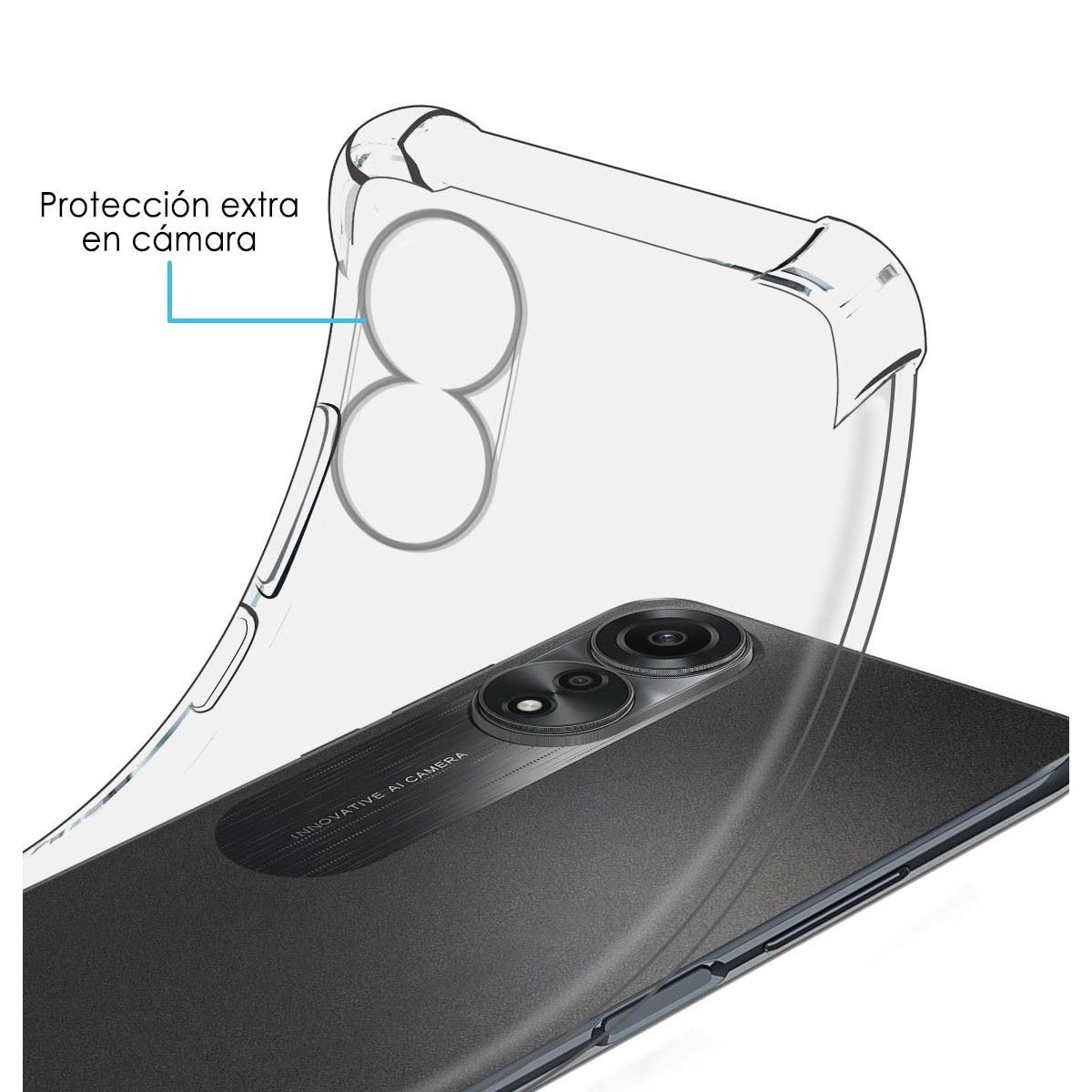 Custodia trasparente per telefono con protezione extra per la fotocamera.