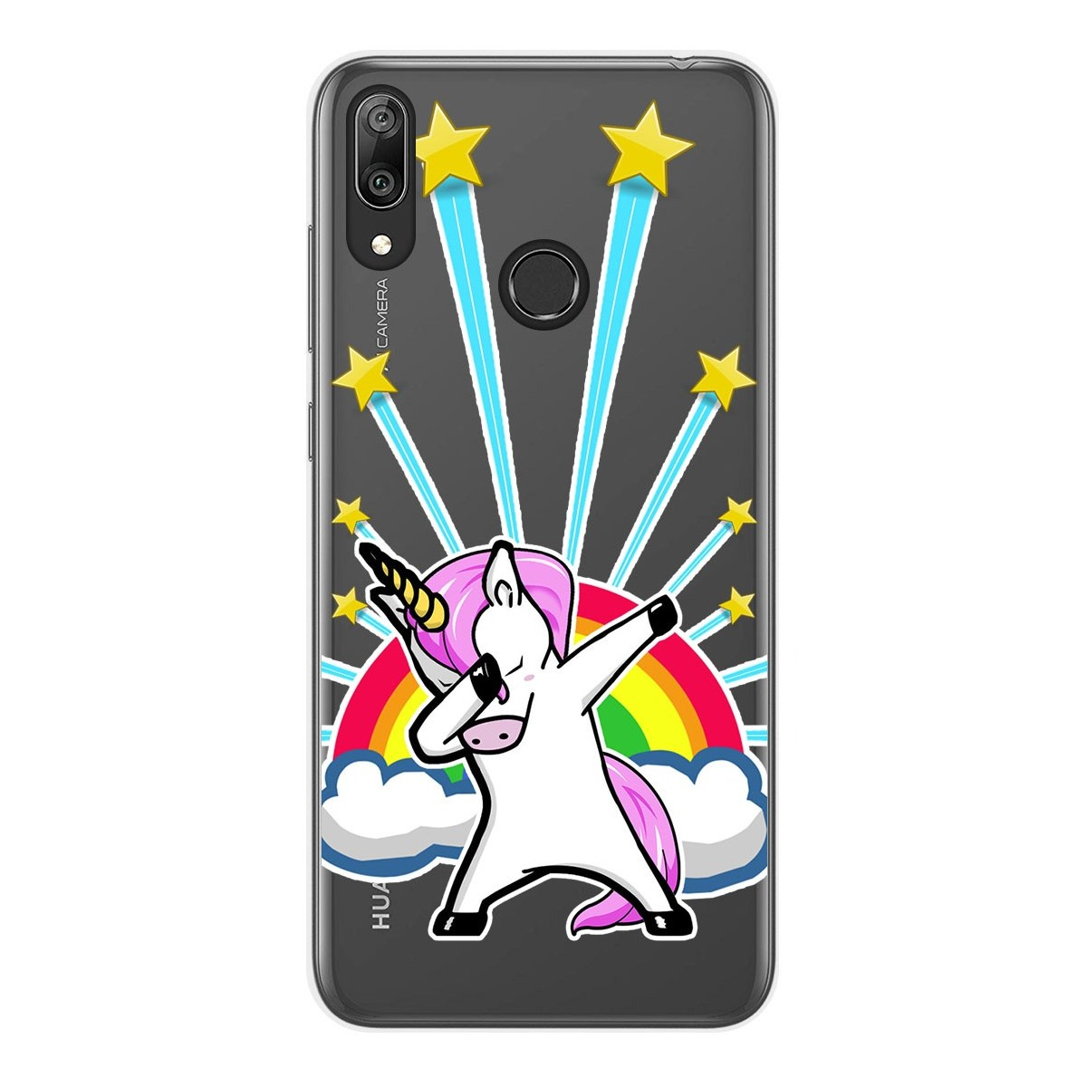Funda de teléfono: Unicornio haciendo dab sobre un arcoíris, con estrellas y nubes.