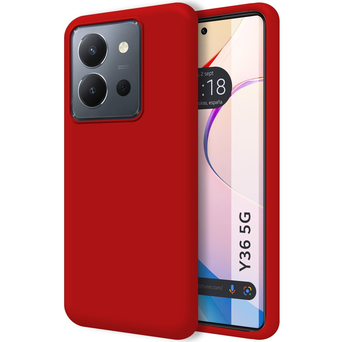 Custodia per telefono rossa su sfondo bianco e un telefono cellulare.